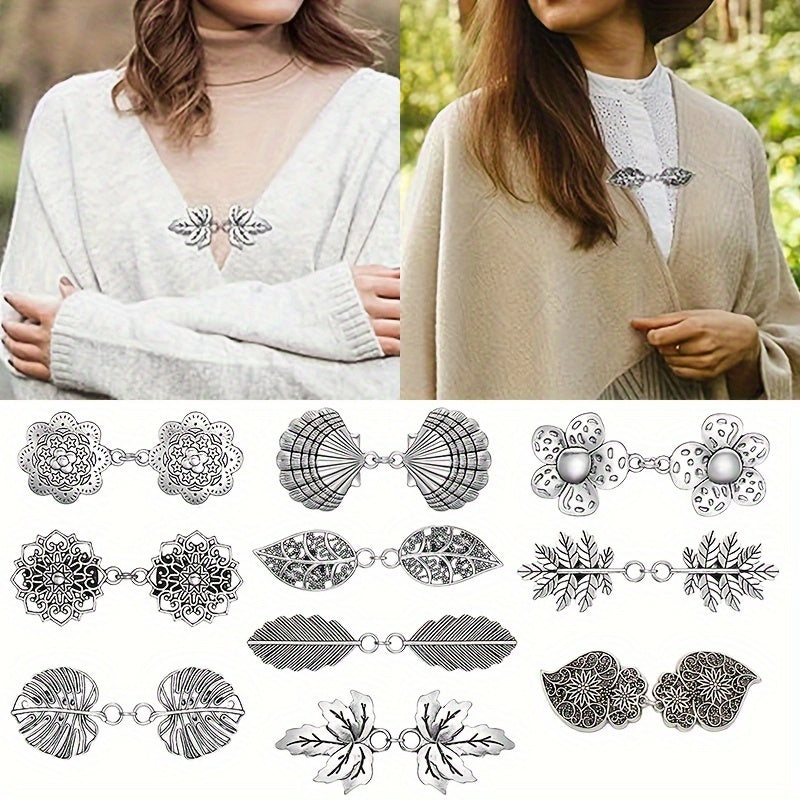 Women's Cardigan Clips Set of Two Irregular-Shaped Vintage-Inspired Sweater Shawl Pins Brooches