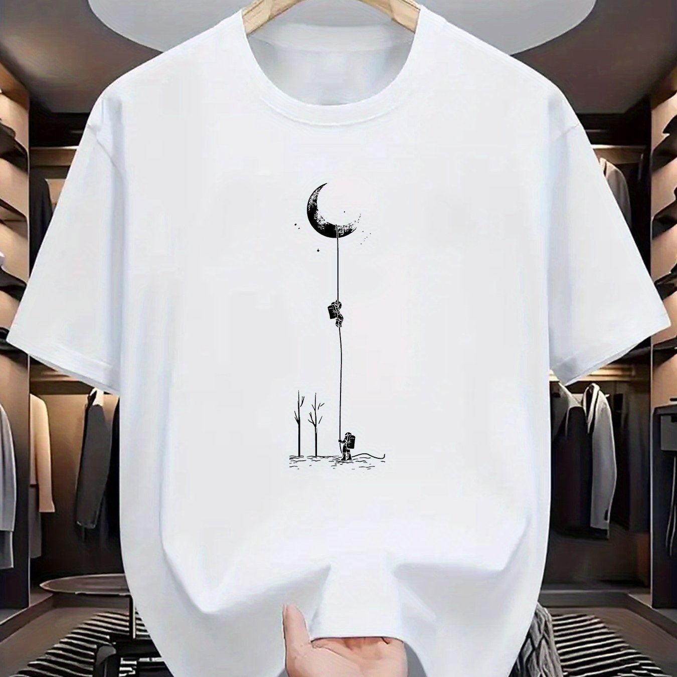 Men's Moon Landing Graphic T-Shirt Polyester Crew Neck Summer Casual Street Style Available in Black Burgundy Green Blue Grey