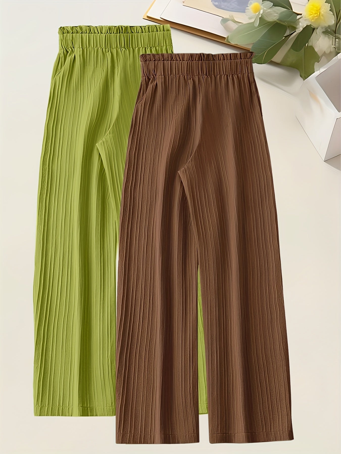 Women's Loose Pleated Textured Pants Set Two Pieces