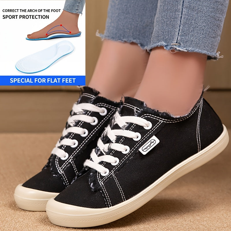 Women’s Casual Striped Canvas Shoes Flat Sneakers Breathable Round Toe