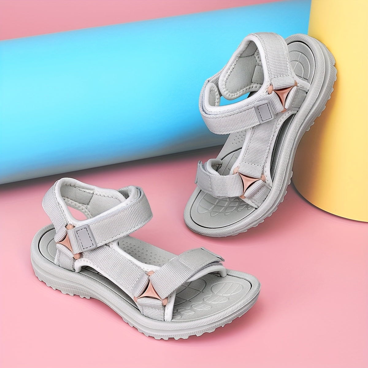 Sandalias de verano para niñas beige, transpirables, antideslizantes, de tela, calzado casual