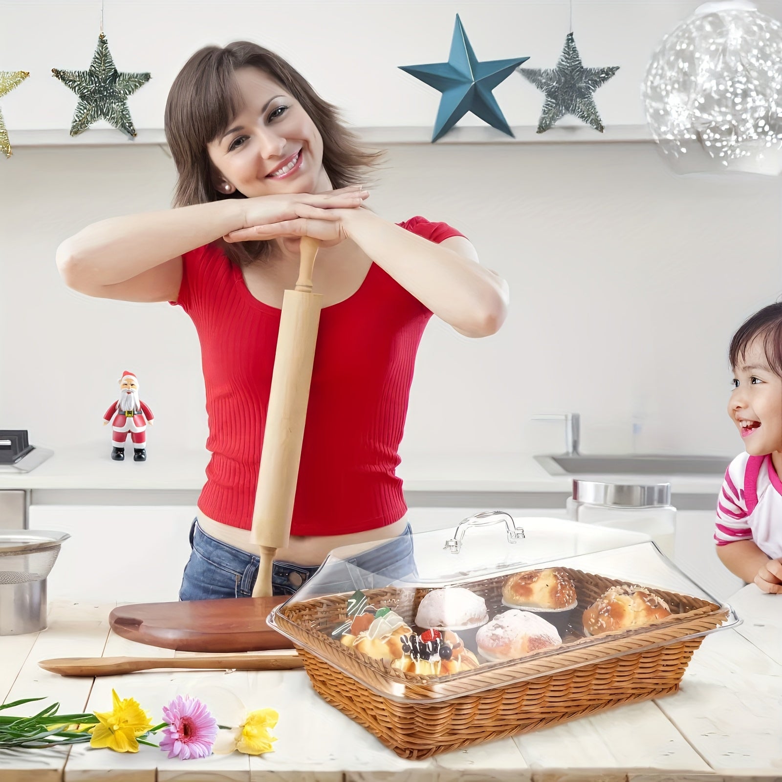 Akril non bochka qopqog' bilan, shirinliklar, mevalar va sabzavotlar uchun oshxona, restoran saqlash