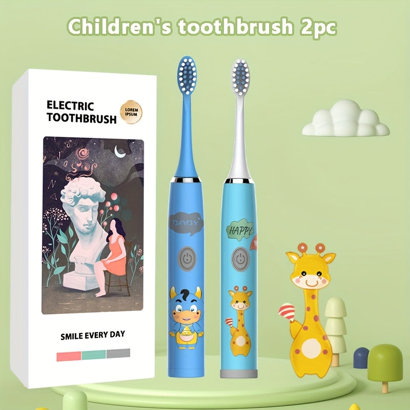 Bolalar multfilmi kiyimidagi kiyik chaqaloq uslubidagi elektr tish cho'tkasi 2 dona IPX7 uzoq batareya