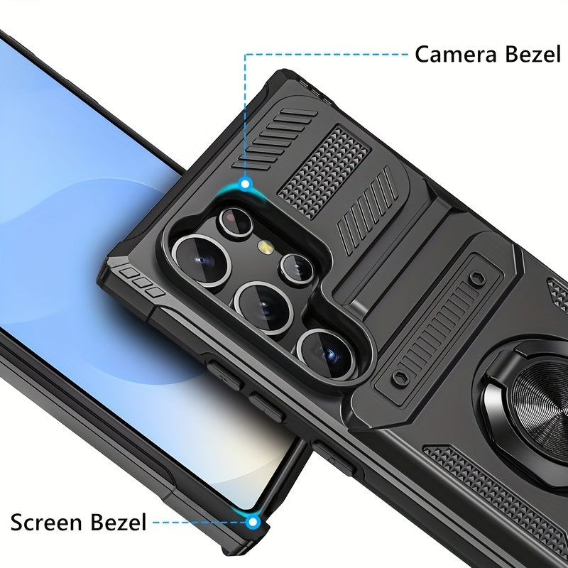 Durable Shockproof Phone Case with Metal Stand and Card Slot for Multiple Models