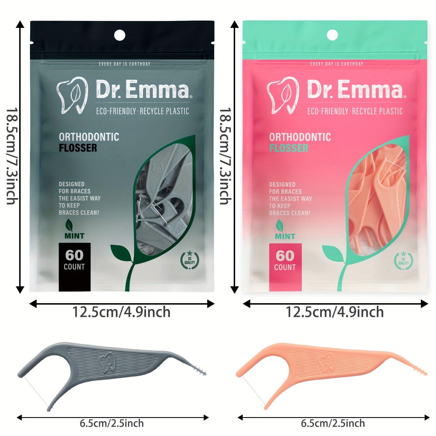 60 dona ortodontik flossers uchun braketlar mo'ljallangan, nashrli ta'm, tish tanlovi