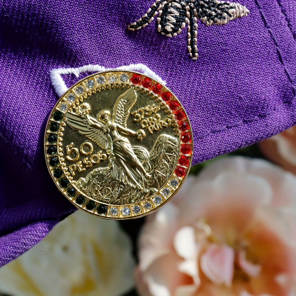 Men's Fashion Accessory Mexican 50 Peso Commemorative Coin Hat Clip Rhinestone Zinc Alloy