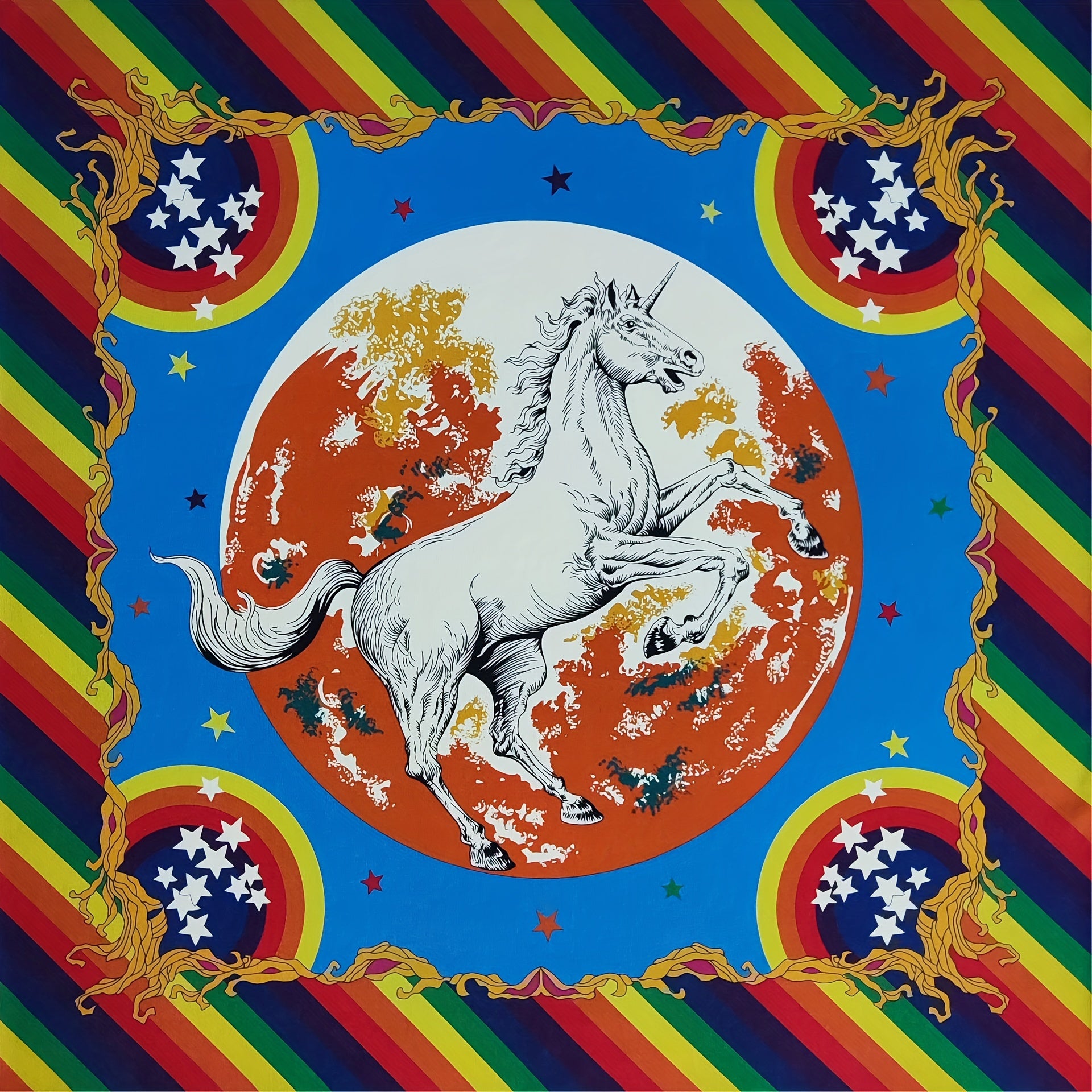 Nylon Headband Retro Rainbow Pattern for Motorcycle Riding or Hip Hop Style