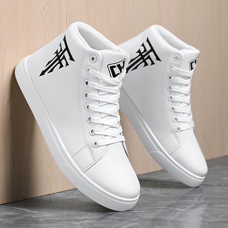 Men's White Skate Shoes Casual Sneakers Street Style Non-Slip Lace-Up PU Upper PVC Sole