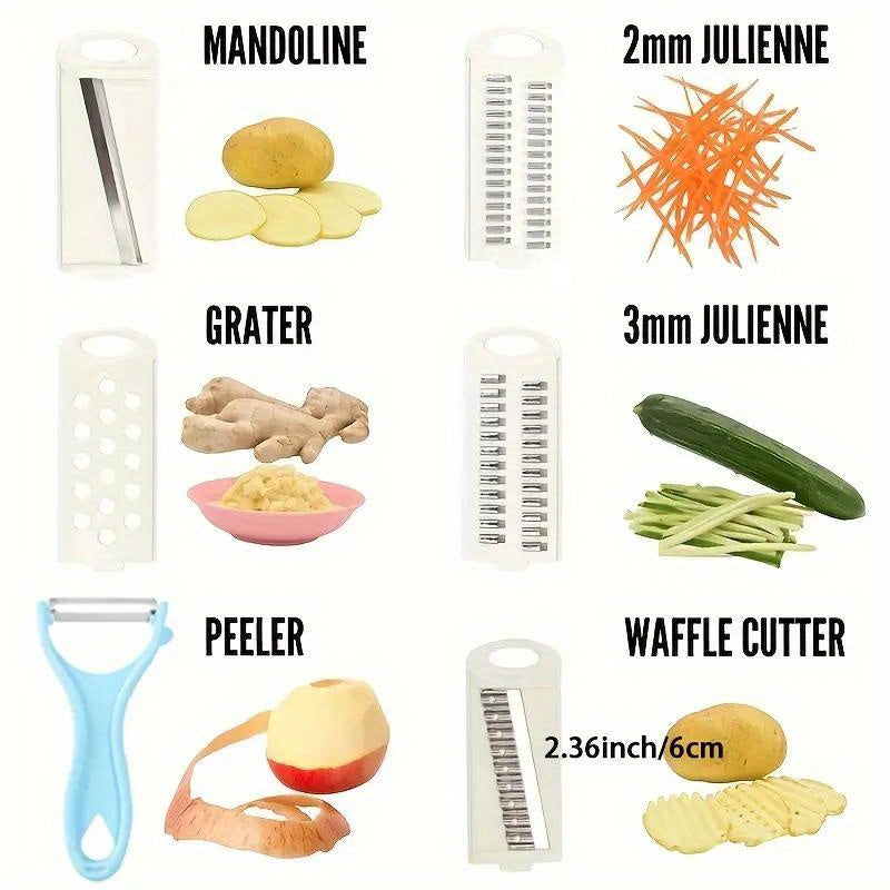 Manual vegetable slicer and grater set with interchangeable blades for slicing and grating