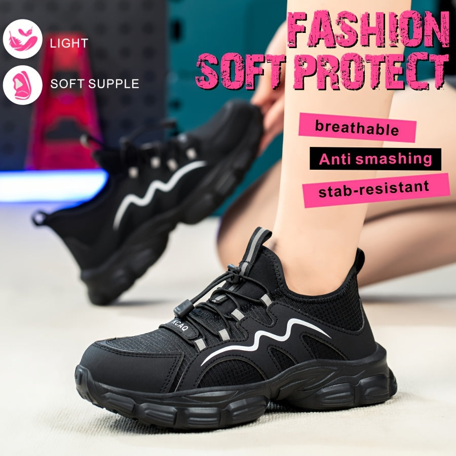 Women's Breathable Steel Toe Safety Shoes Lightweight Non-Slip Pink and Black