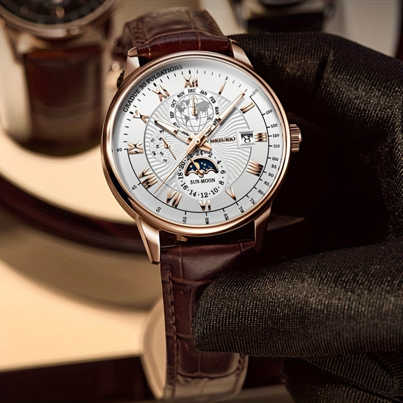 Men's Quartz Watch with Faux Leather Strap and Date Feature