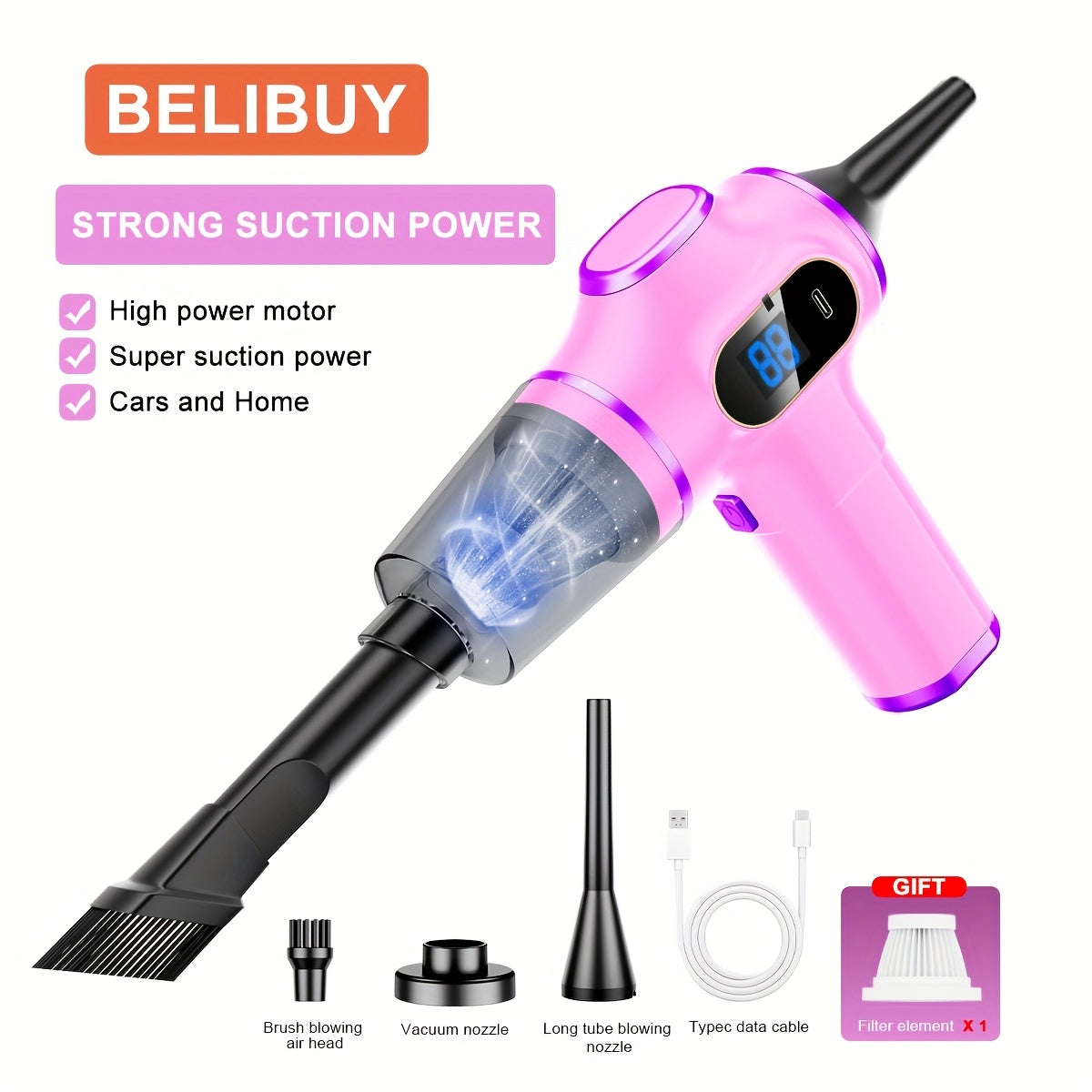 Uy va avtomobil uchun yuqori quvvatli simsiz qo‘l yuvish qurilmasi, USB orqali zaryadlash, engil