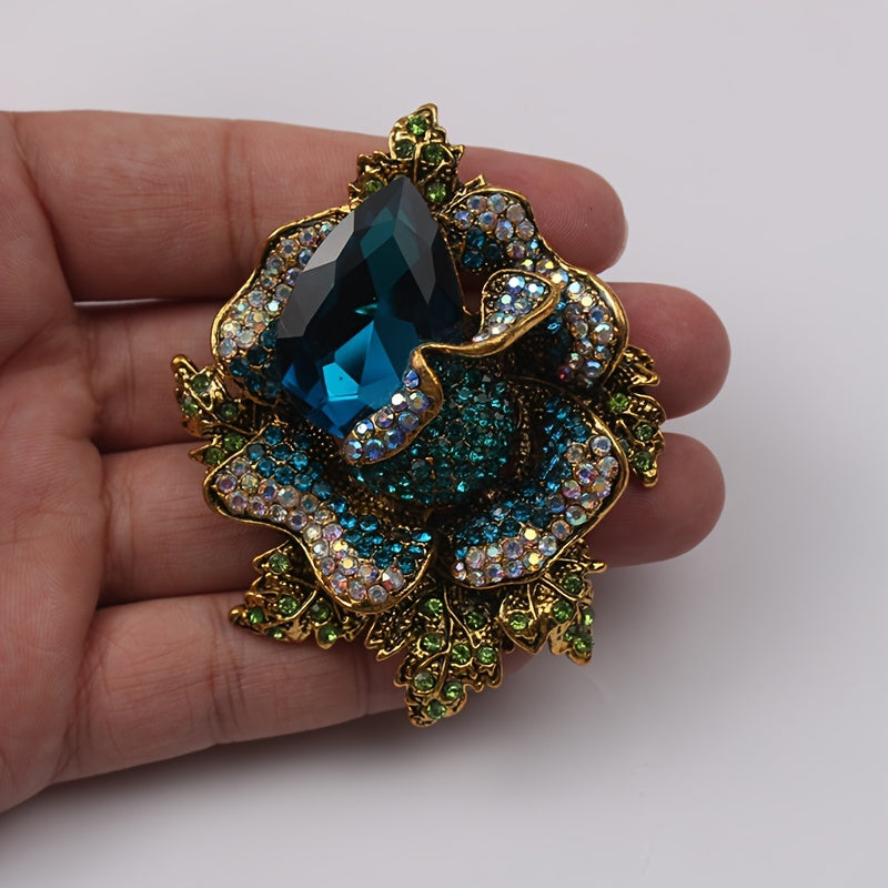 Vintage Crystal Rhinestone Flower Brooch Pin Irregular Shape Jewelry