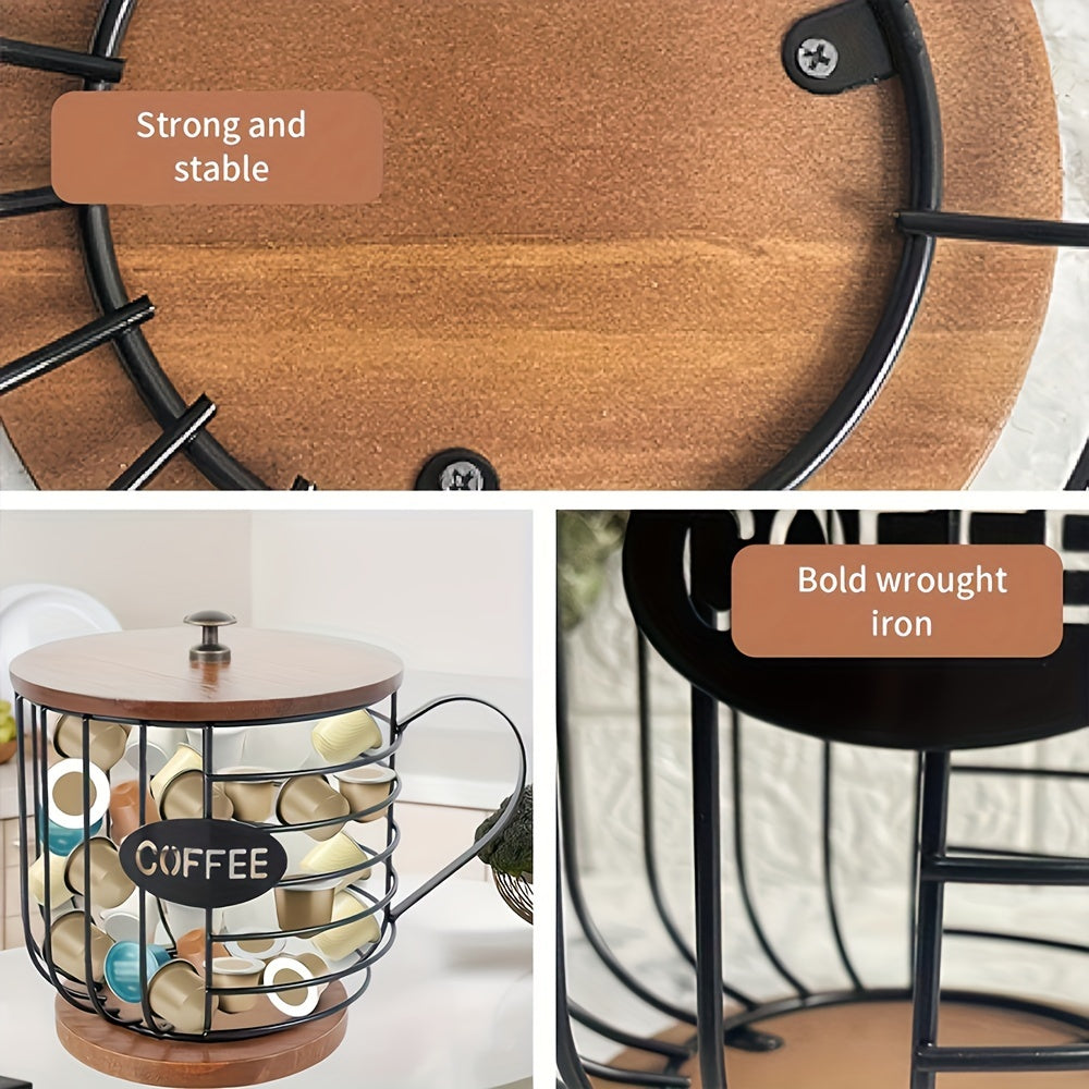 Katta Zamonaviy Qahva Savati, Yog'och Asosli: Qahva Podlari va Espresso Kapsulalari uchun Yuqori Sig'imni Saqlaydi, Oshxona, Bar va Restoranlar uchun Ideal - Mustahkam Temirdan Yasalgan