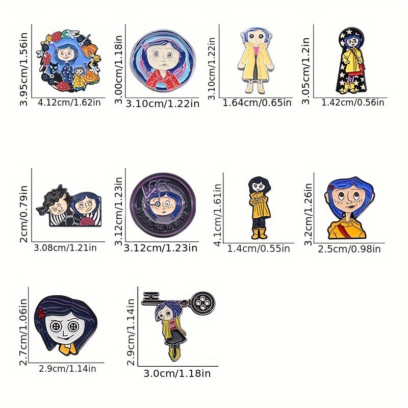 Set of 10 Cartoon Anime Enamel Pins, Metal Brooches, Quirky Collectible Fashion Accessories