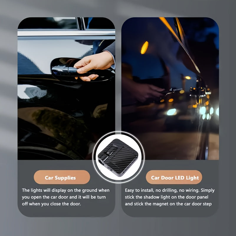 2 шт. светодиодных автомобильных дверных приветственных светильников с черной текстурой, работающих на батарейках, легкая установка