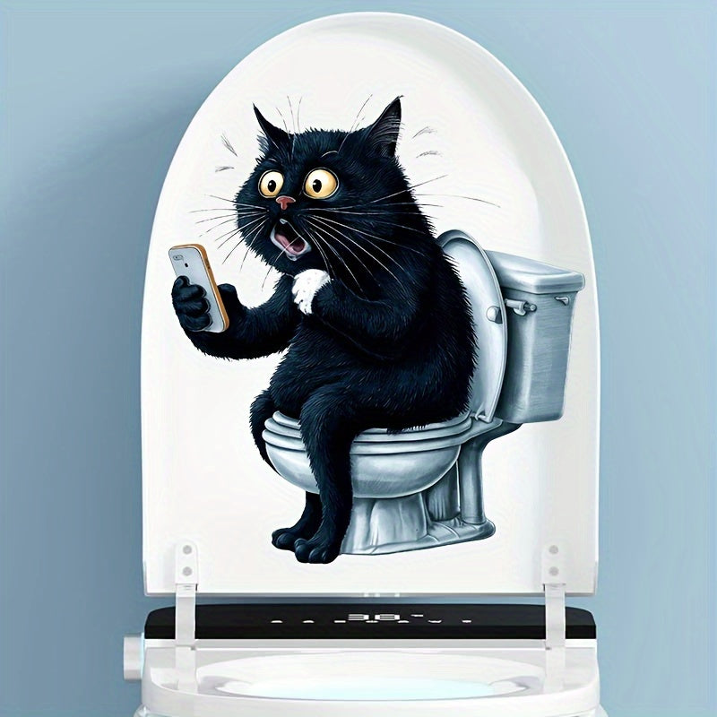 Humorous Cat Toilet Sticker Semi-Gloss Bathroom Decor