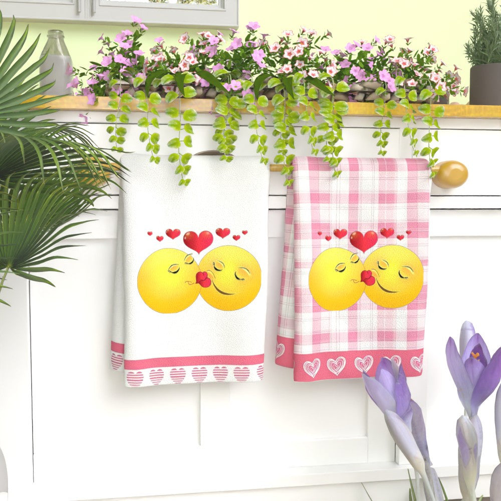 Polyester Kitchen Towels 45x66cm Soft Woven Fabric Heart Design for Camping Restaurant