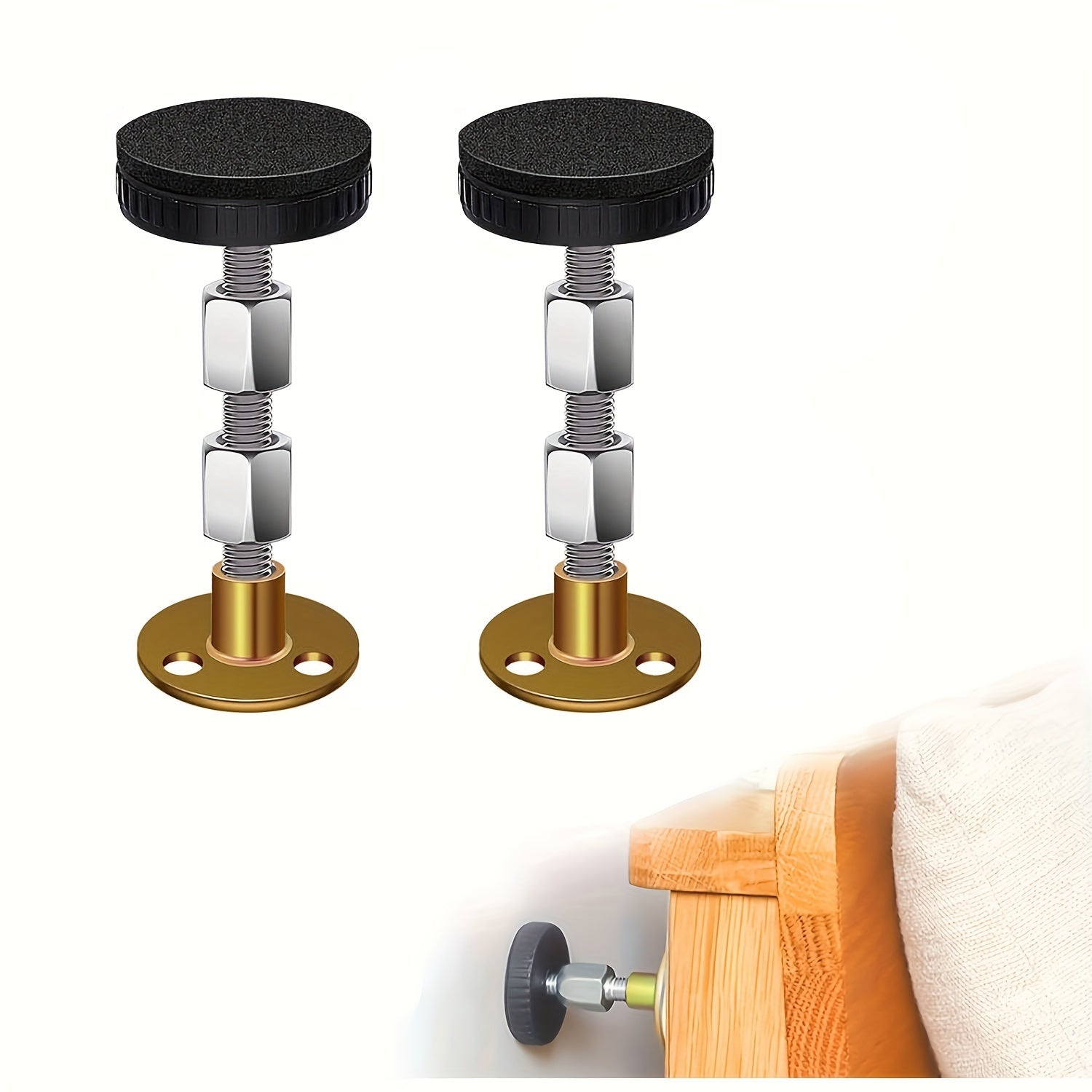 Two-Pack Adjustable Bed Frame Stabilizer Tools with Headboard Stoppers