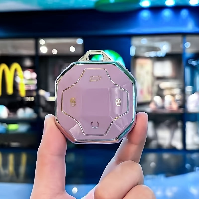 Key Shell for Car Keys TPU Protective Case with Keychain Octagonal Style