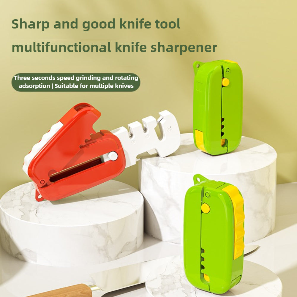 "Pichoqni o'tkirlashtiruvchi, osish teshigi bilan - Ko'p funksiyali, ixcham dizayn, mustahkam plastikdan tayyorlangan - Oshxona pichoqlari uchun mukammal - Qizil yoki yashil rangda mavjud - Quvnoq pichoqni o'tkirlashtirish vositasi"