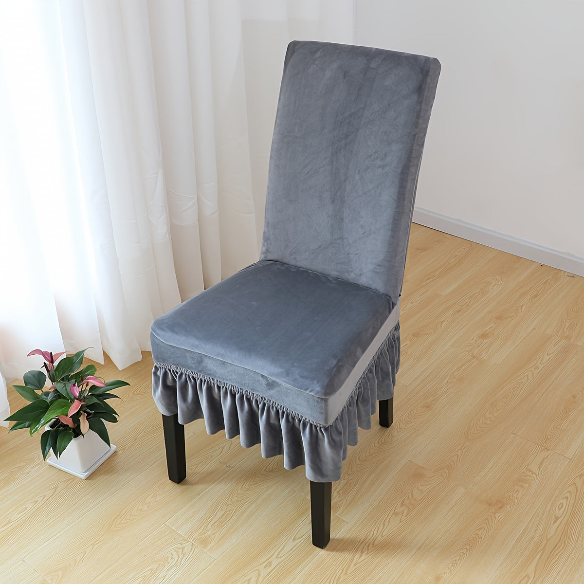 Velvet Chair Cover with Skirt for Home Decor and Furniture Protection
