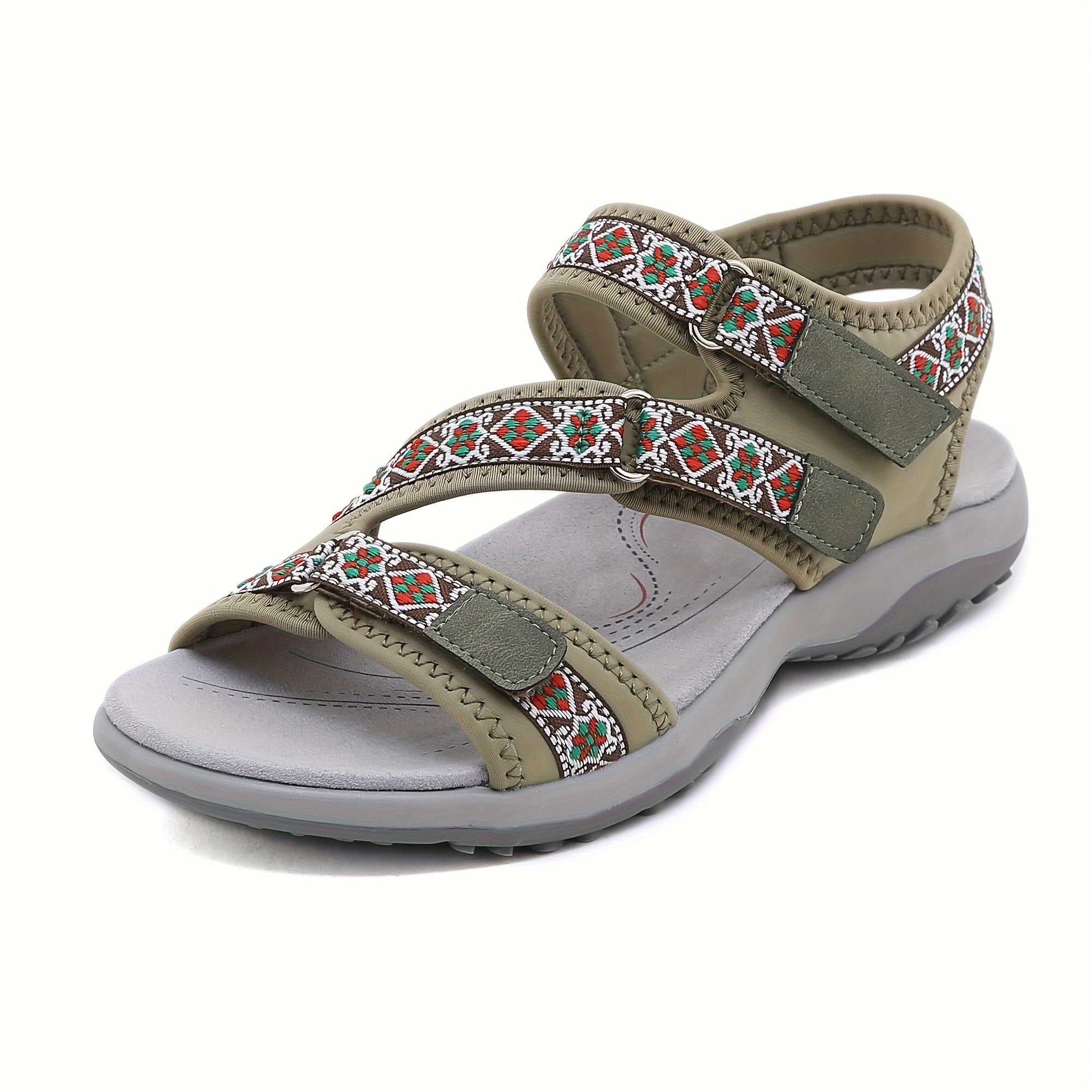 Women's Flat Sandals Open Toe Ankle Strap Fabric Low Heel Non-Slip TPR Ethnic Trim