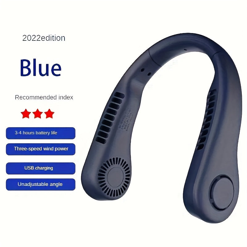Portable USB rechargeable neck fan with long-lasting battery for home office outdoor use