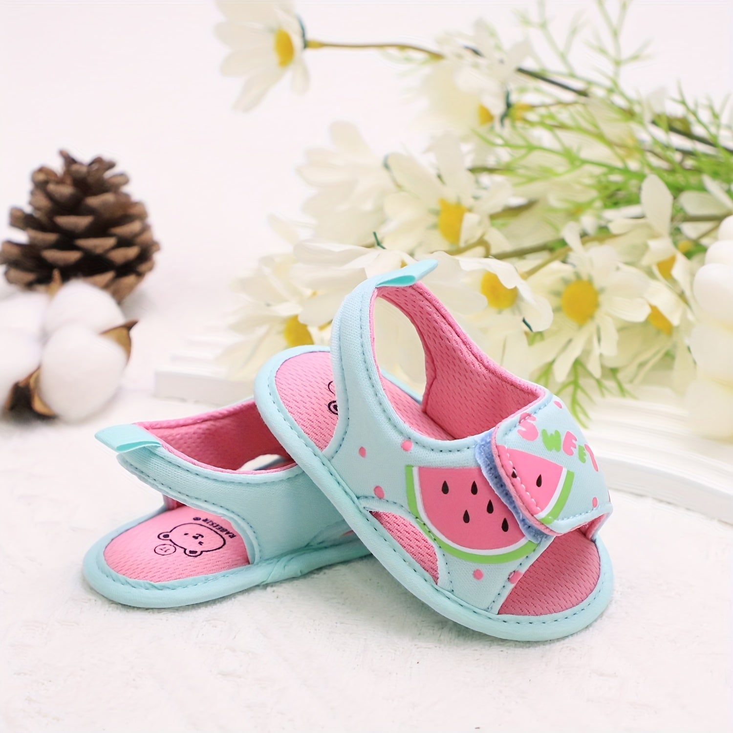 Toddler Baby Girl Mermaid Watermelon Canvas Sandals Open Toe Non-Slip Shoes for Spring Summer Vacation