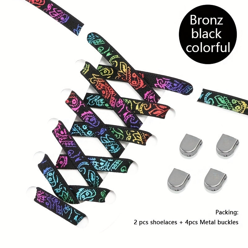 Unisex Elastic Cashew Flower Shoelaces 100cm for Sports and Casual Shoes