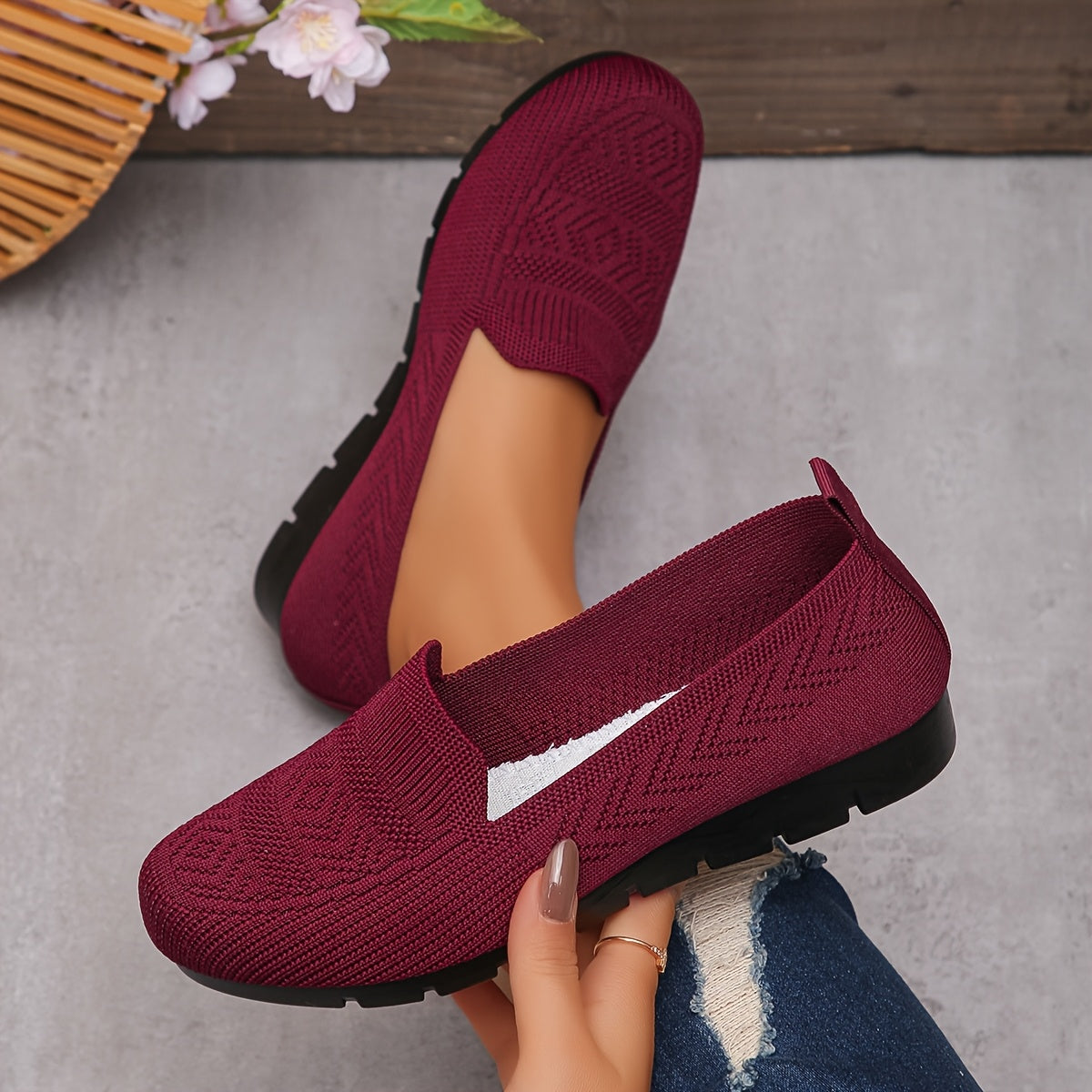 Women's Knit Slip-On Loafers Comfortable Breathable Non-Slip Casual Shoes