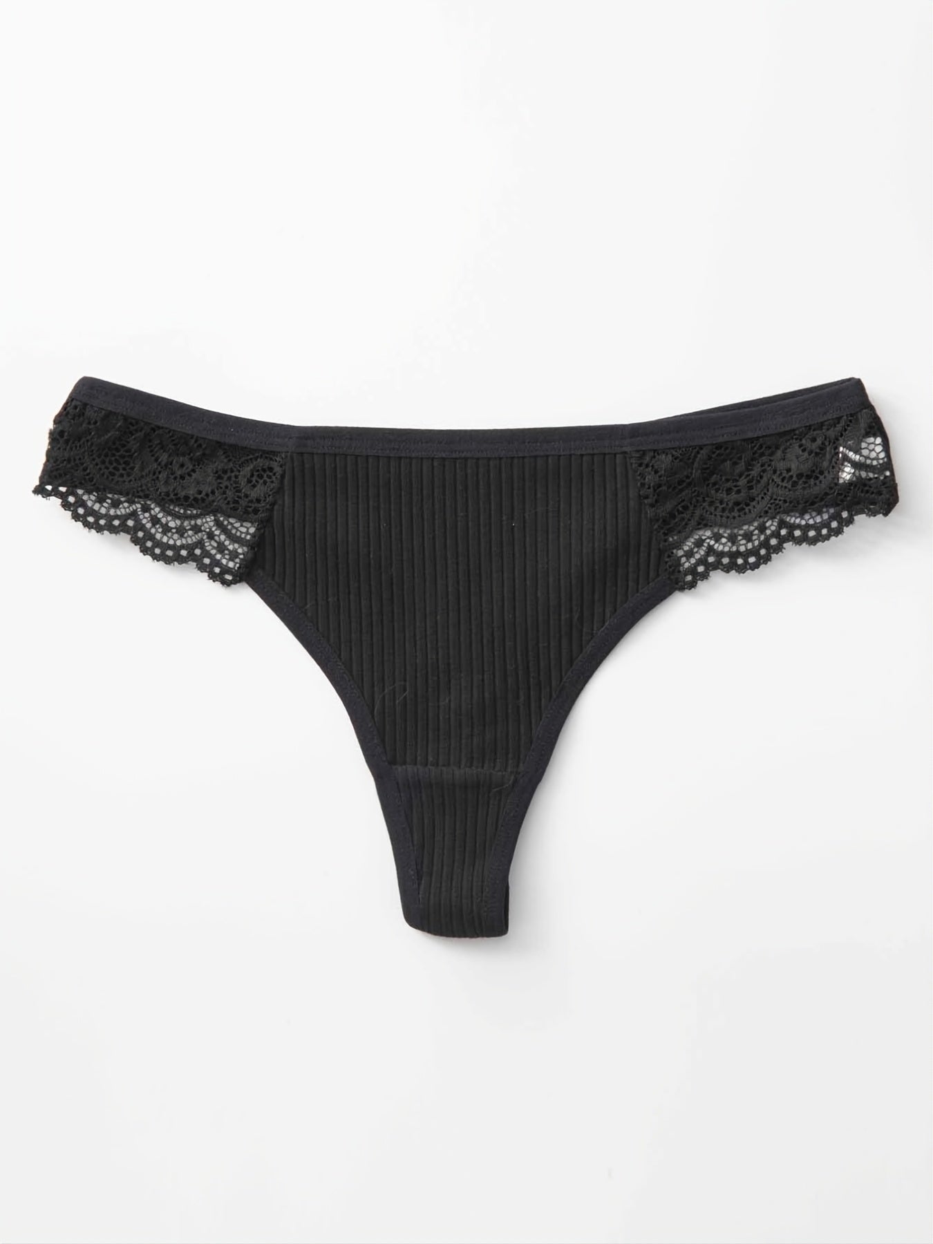 Women's Lace Thongs 5-Pack Low Waist Ribbed Cotton Underwear Solid Color