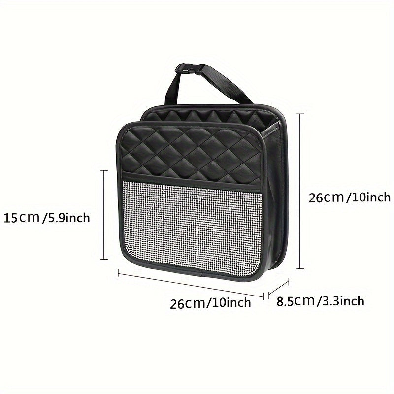 Organizador trasero para asiento de coche, bolsa de almacenamiento de cuero PU brillante para vehículos, negro