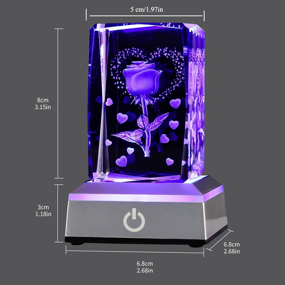 3D Butterfly Rose Crystal Night Light LED Base Bedroom Decor Gift for Women 8cm