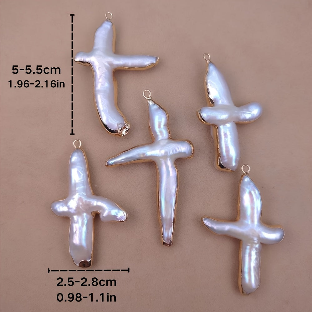 Colgante de perla de agua dulce estilo barroco con diseño de barra cruzada para joyería DIY