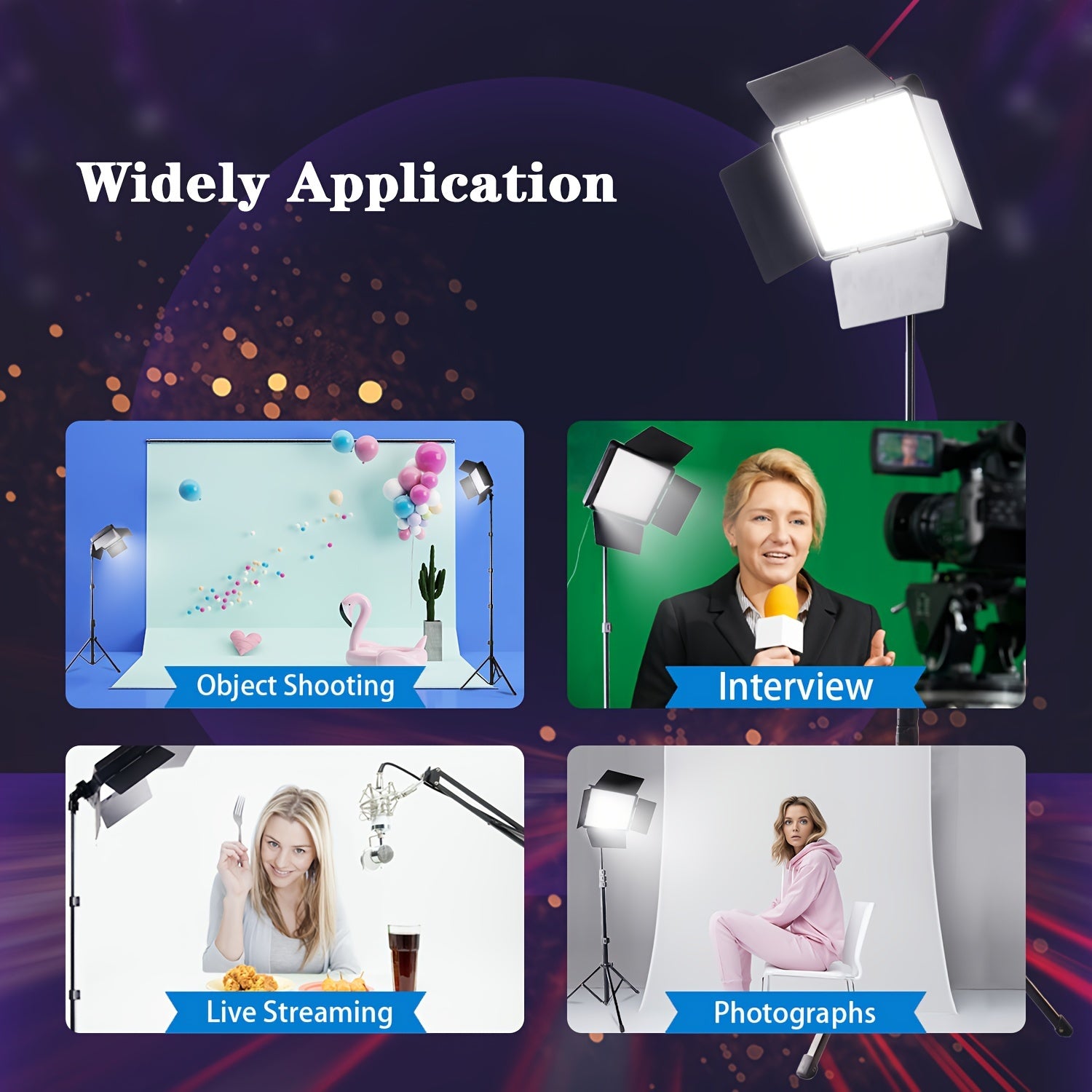 Комплект освещения для фотографии с студийными заливными светильниками, штативом, LED-диффузорами с регулируемой яркостью для видео и фотосъемки