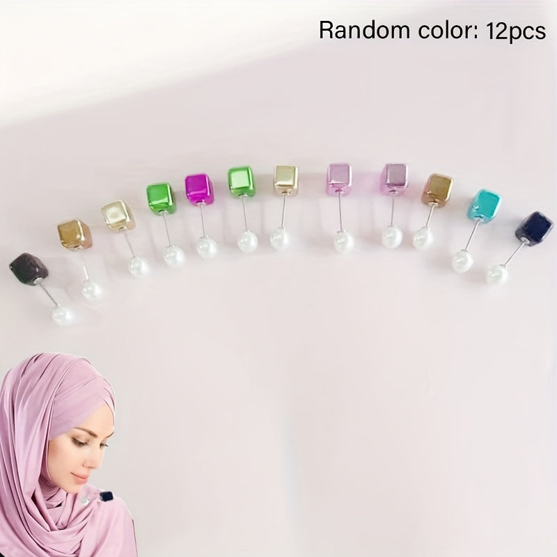 Square Hijab Pins Pack of 12 Resin Scarf Brooches Shawl Clips Fashion Accessories