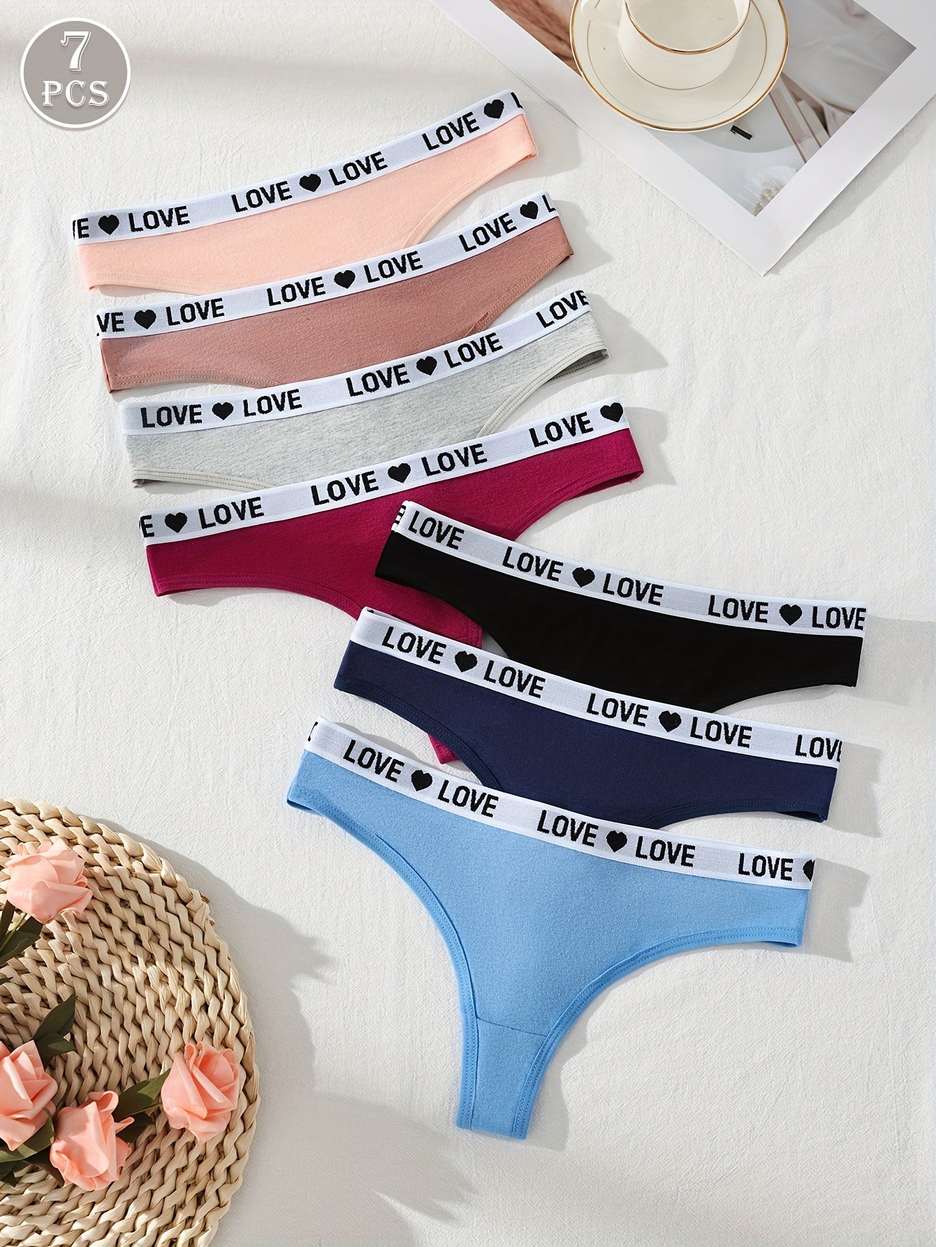 Ayollar uchun to'liq rangli trikotaj matodan tayyorlangan, past belga ega bo'lgan yetti sexy thong ichki kiyim, 95% elastan va 5% elastandan tayyorlangan, qulay moslik uchun.