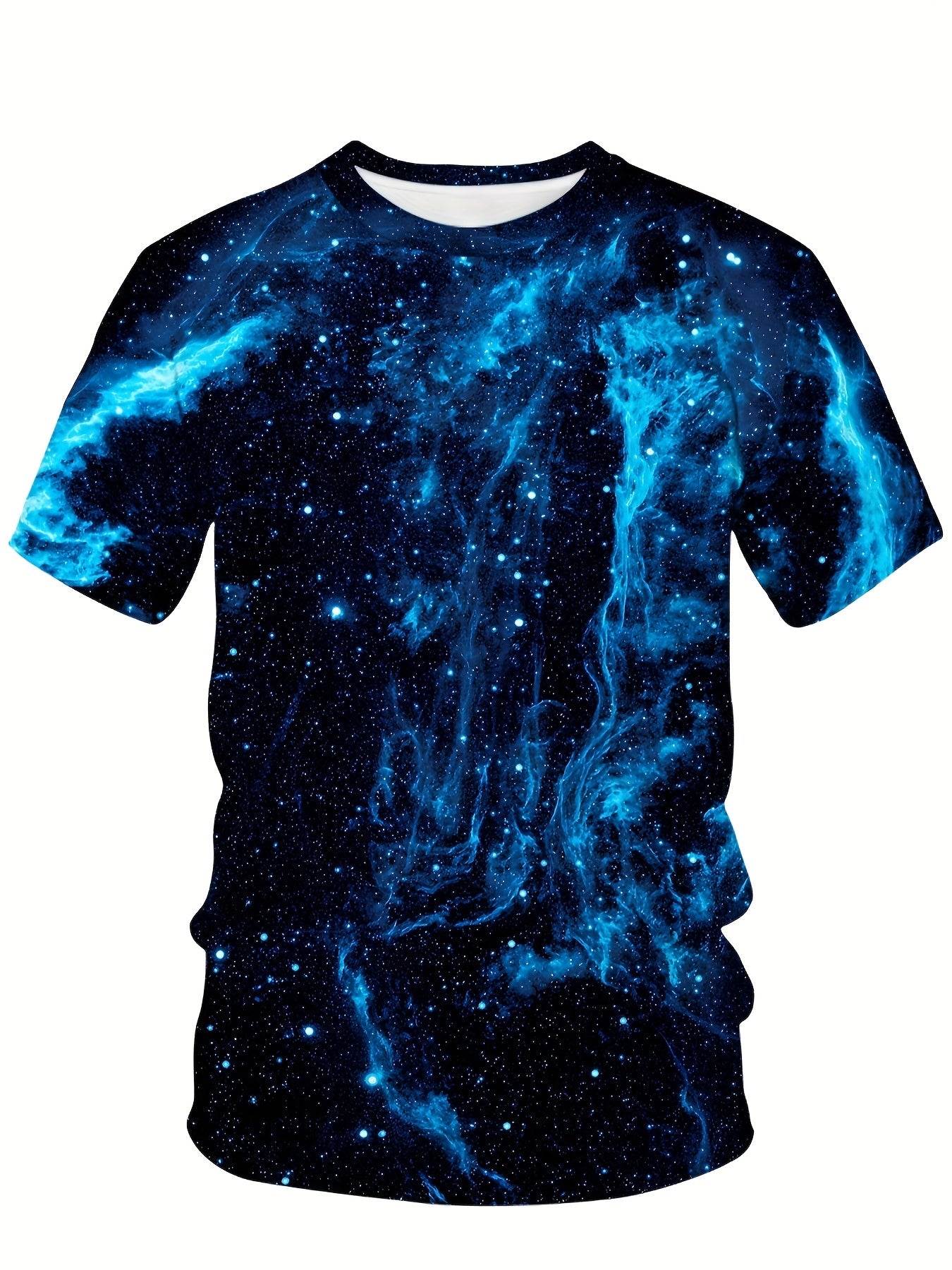 Camiseta de manga corta con estampado 3D de galaxia para hombre, tela de punto geométrica, tallas grandes