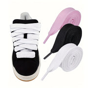 Unisex Casual Knitted Style Shoe Laces 2 Pairs, Black White Pink Grey