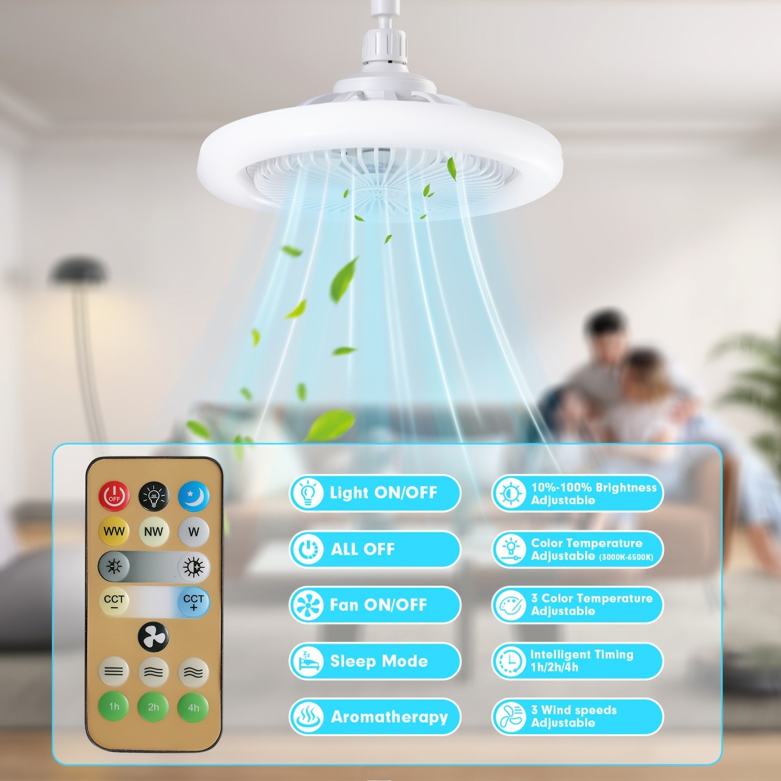 Цветовая меняющаяся светодиодная потолочная вентилятора с затемнением и пультом дистанционного управления