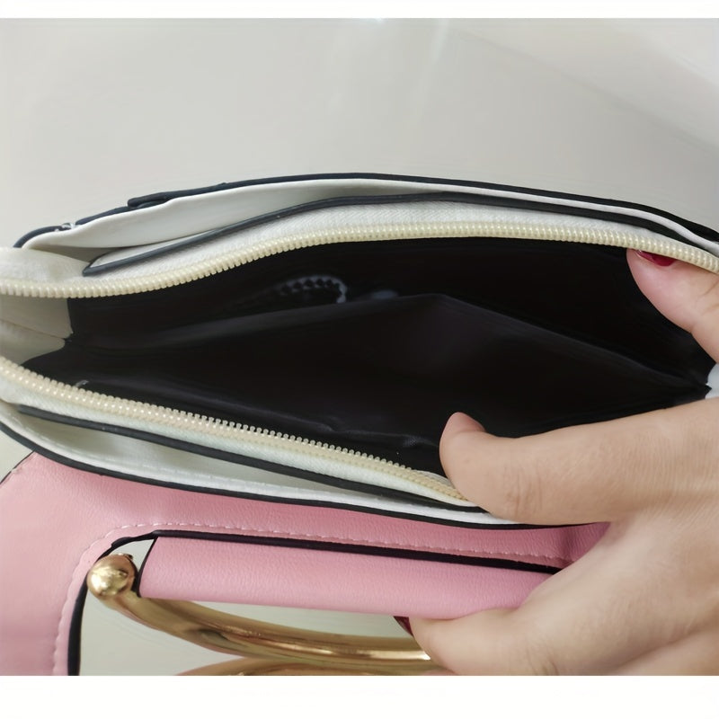 Стильная сумка контрастного цвета с замковым элементом, идеально подходящая для женщин.