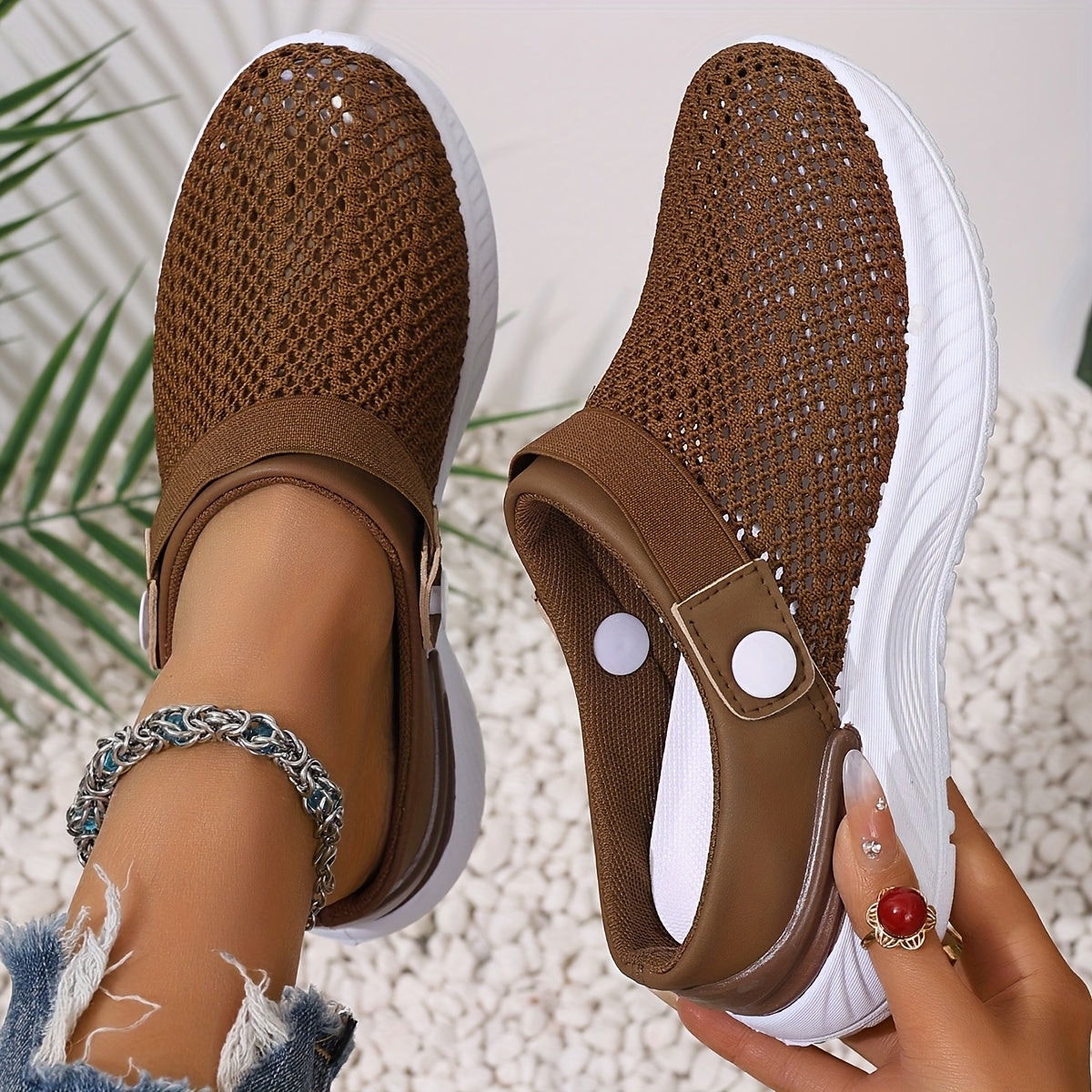 Women's Slip-On Sneakers White Pink Casual Summer Shoes