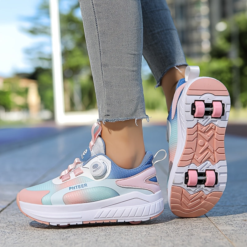 Kids Roller Skates for Boys and Girls All-Season Stripes Low Top PU and Fabric