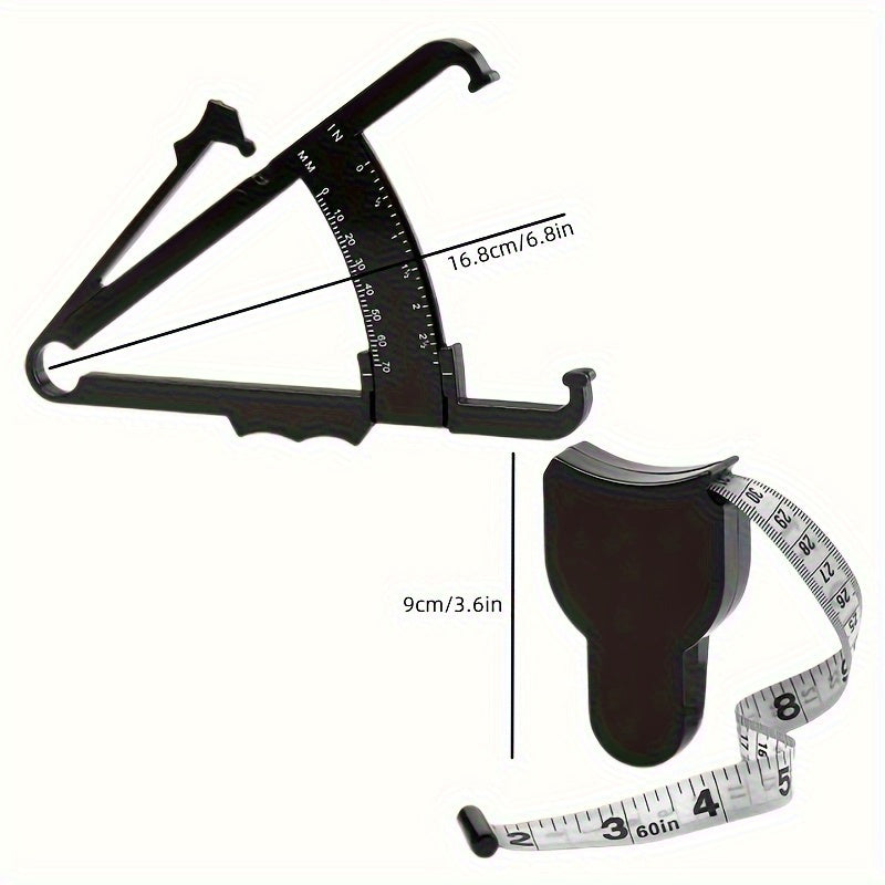 Set of 2 Body Fat Measurement Tools Handheld Fat Caliper Tape Measure Combo for Men Women Portable Fitness Kit