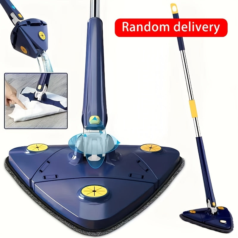Triangular 360° Rotating Mop with Long Handle for Wet and Dry Floor Cleaning