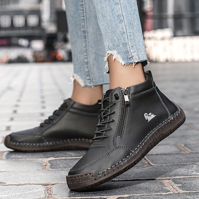 Women's Light Blue Casual Ankle Boots with Zipper and Non-Slip Sole