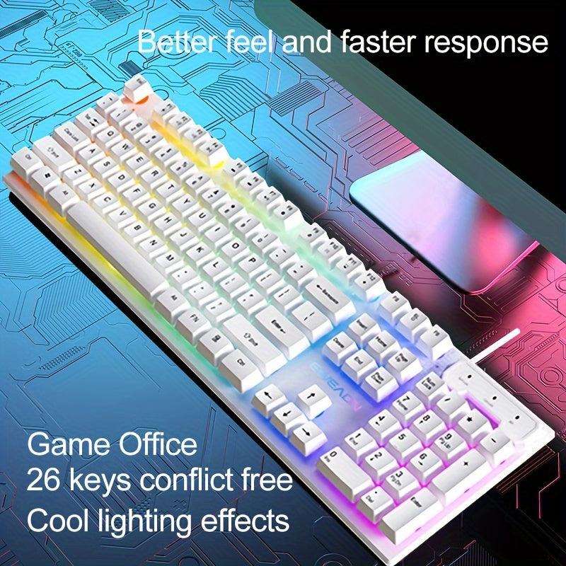 Oq EWEADN GX30Z simli o'yin klaviaturasi, LED kamalak yoritgichli, 104 tugma, mexanik his, raqamli tugmalar, o'yin va ofis uchun Windows noutbuk PC da.