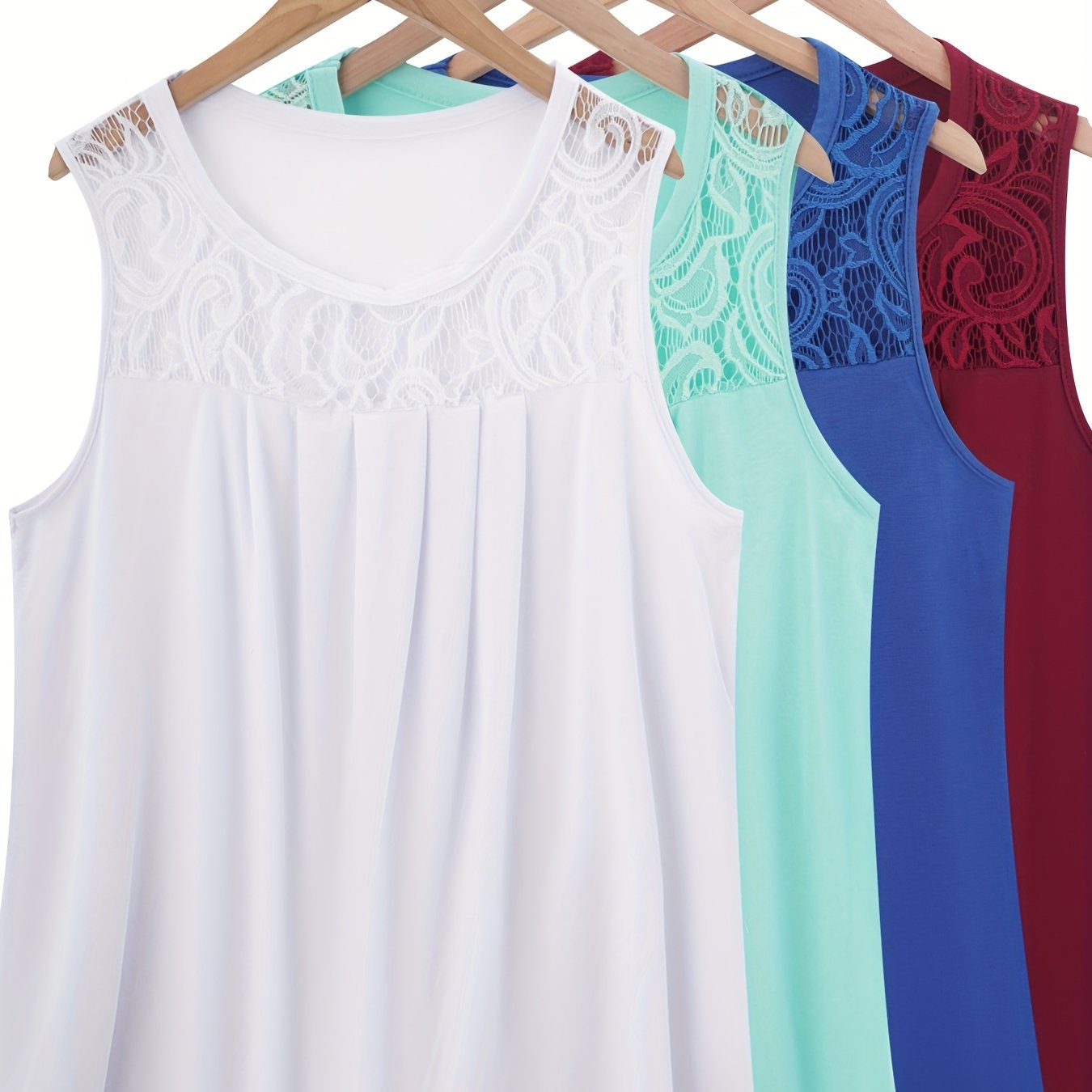 Women's Solid Color Lace Splicing Pleated Vest Set for Casual Vacation