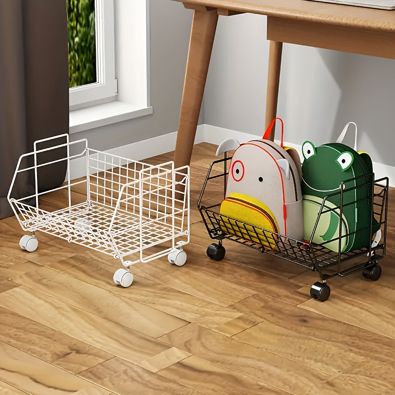 Keng joylashgan stul ostidagi saqlash savati, ruksaklar va boshqa narsalar uchun g'ildiraklar bilan. Zamonaviy uslubdagi silliq metall tashkilotchisi, elektr energiyasi talab qilinmaydi.